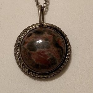 Vintage 925 Italy picture jasper pendant necklace